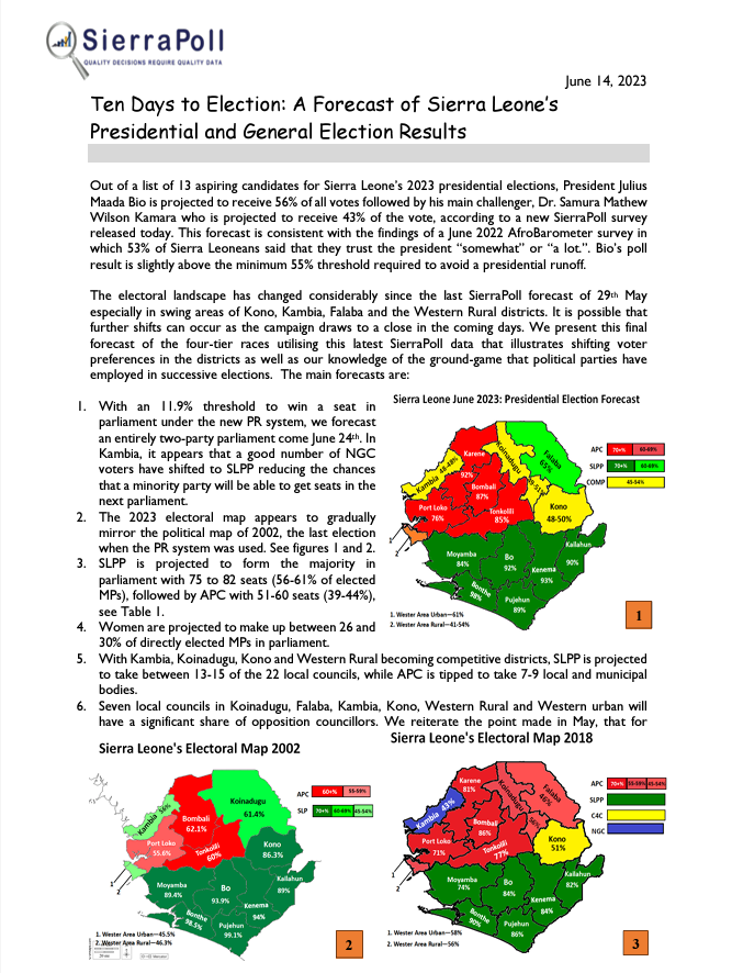 June 2023 Elections: A Forecast of Sierra Leone’s Presidential and General Elections