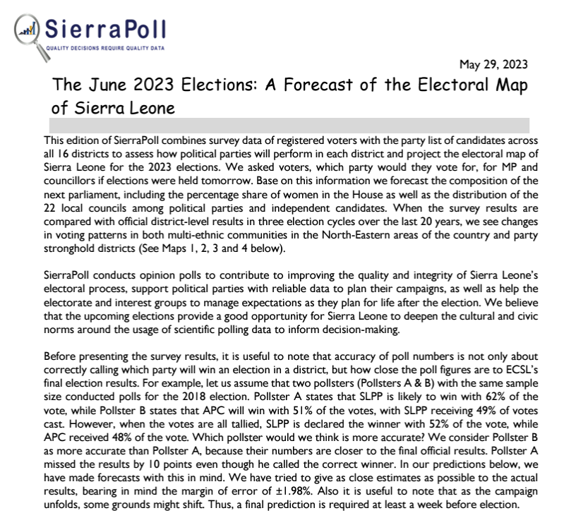 The June 2023 Elections: A forecast of the Electoral Map of Sierra Leone