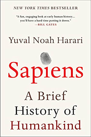 Book cover for Sapiens by Yuval Noah Harari