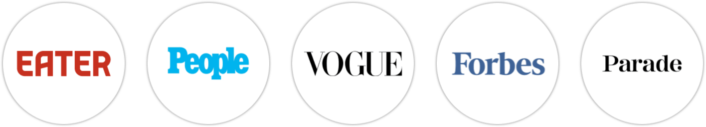 Eater, People, Vogue, Forbes, Parade, Library Journal, Literary Hub