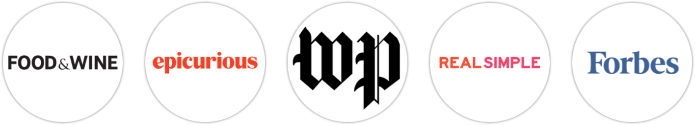 Food & Wine, Epicurious, The Washington Post, Real Simple, Forbes, Ebony, Los Angeles Times, Library Journal