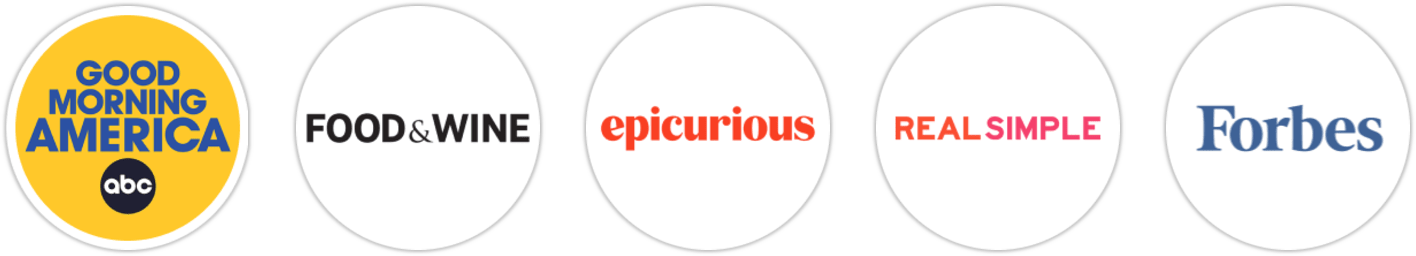 Good Morning America, Food & Wine, Epicurious, Real Simple, Forbes, Publishers Weekly