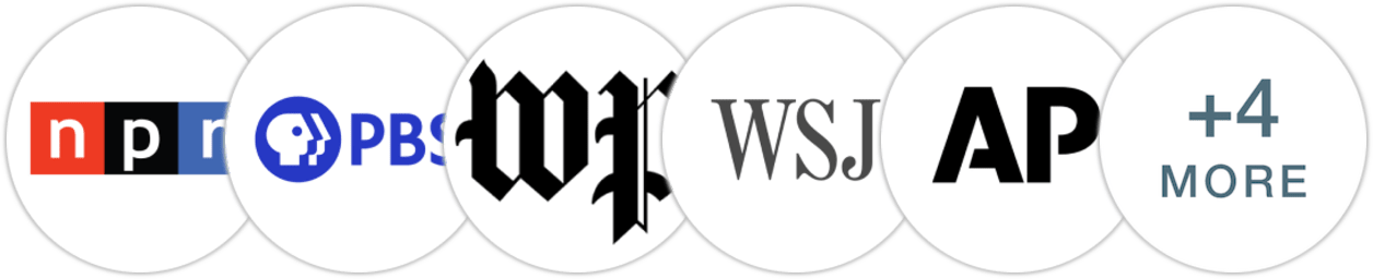 NPR, PBS, The Washington Post, The Wall Street Journal, Associated Press, Politico, Publishers Weekly, Kirkus Reviews, Literary Hub