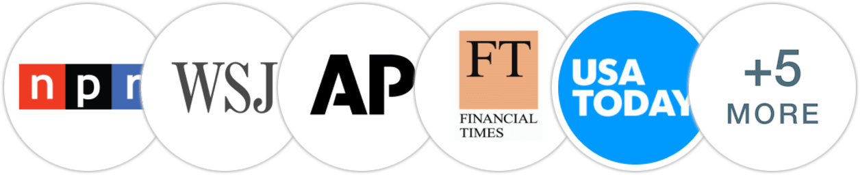 NPR, The Wall Street Journal, Associated Press, Financial Times, USA Today, Los Angeles Times, The Guardian, The Times, Rolling Stone, Salon