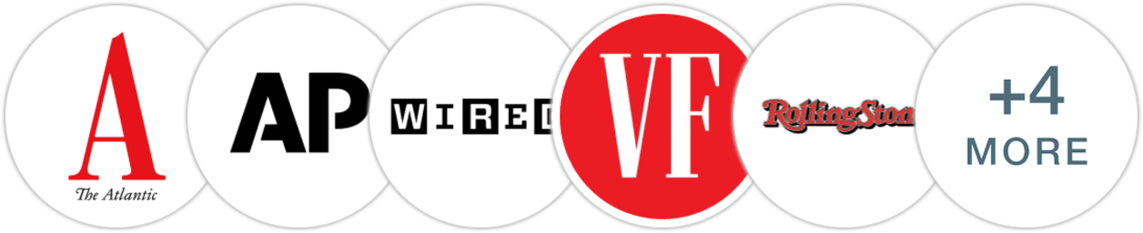 The Atlantic, Associated Press, Wired, Vanity Fair, Rolling Stone, Bloomberg Businessweek, Publishers Weekly, Kirkus Reviews, Literary Hub