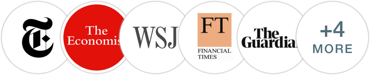 The New York Times/The New York Times Book Review, The Economist, The Wall Street Journal, Financial Times, The Guardian, The Times, Kirkus Reviews, Booklist, BookPage