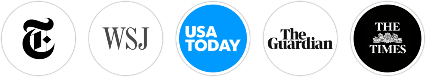 The New York Times/The New York Times Book Review, The Wall Street Journal, USA Today, The Guardian, The Times, New York Post, Publishers Weekly, Kirkus Reviews, Booklist
