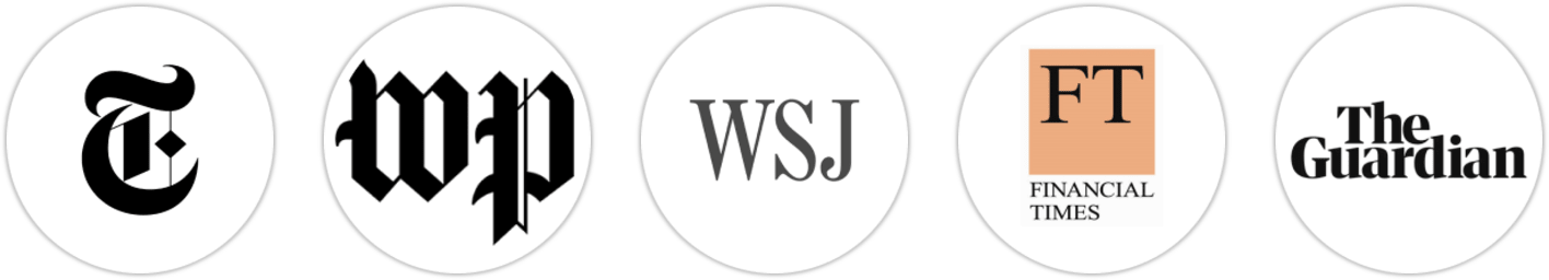 The New York Times/The New York Times Book Review, The Washington Post, The Wall Street Journal, Financial Times, The Guardian, The Times, The Times Literary Supplement, Publishers Weekly, Kirkus Reviews