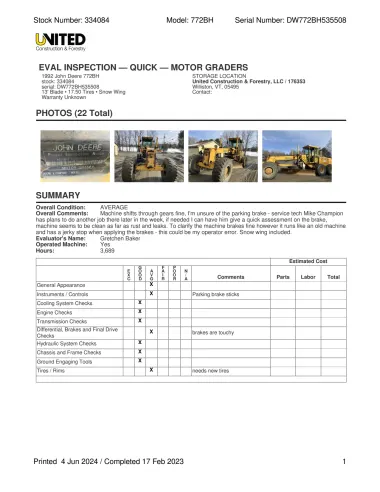 1992 John-Deere 772BH for sale