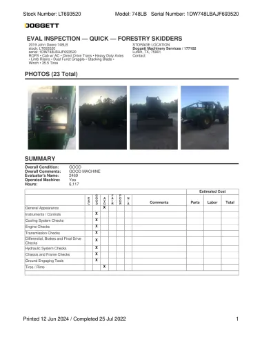 2019 John-Deere 748LB for sale