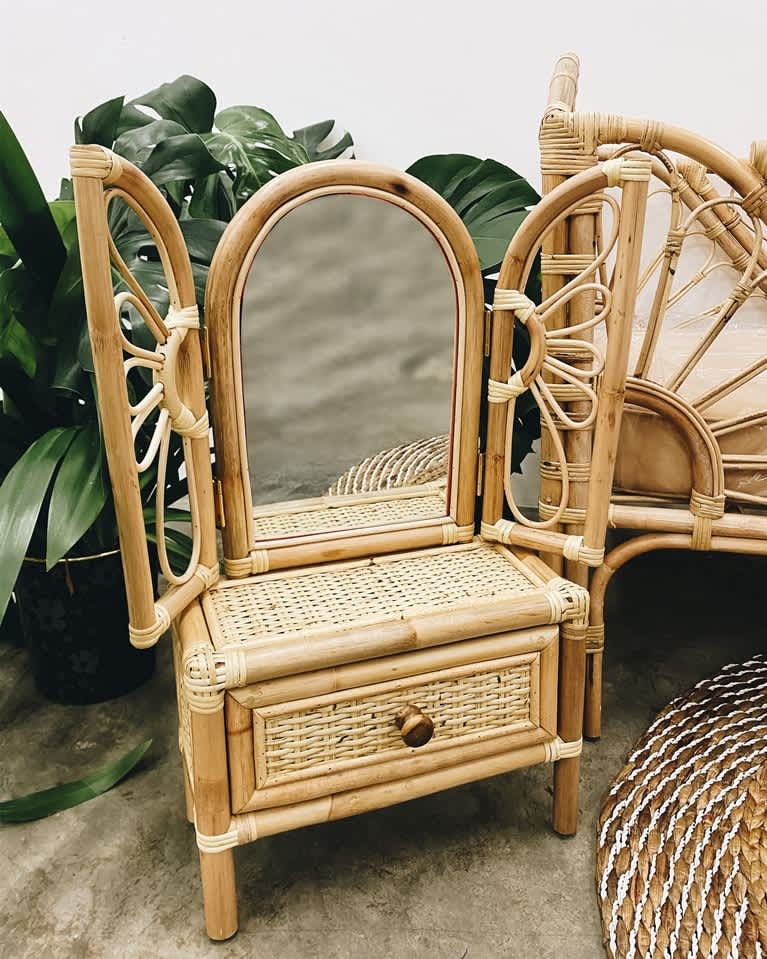 Butterfly Rattan Vanity Mirror for kids