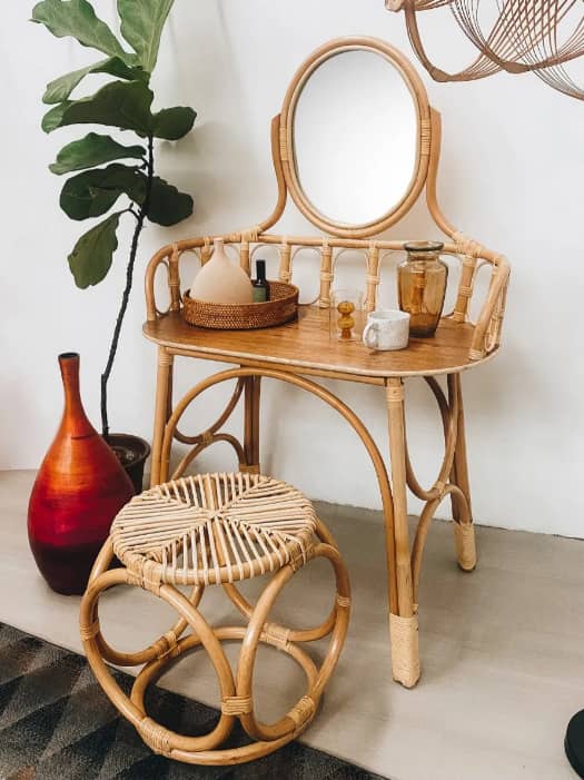 Keyla Rattan Make-up Dressing Table / Vanity Mirror Table