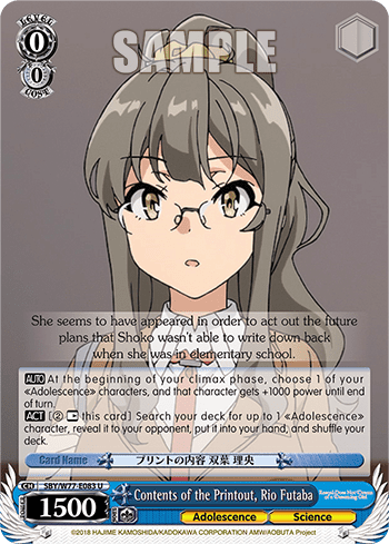Contents of the Printout, Rio Futaba (SBY/W77-E083) — Rascal Does Not Dream of a Dreaming Girl