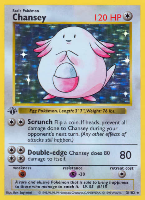 Chansey (First Edition Shadowless Holofoil) (3) — Base