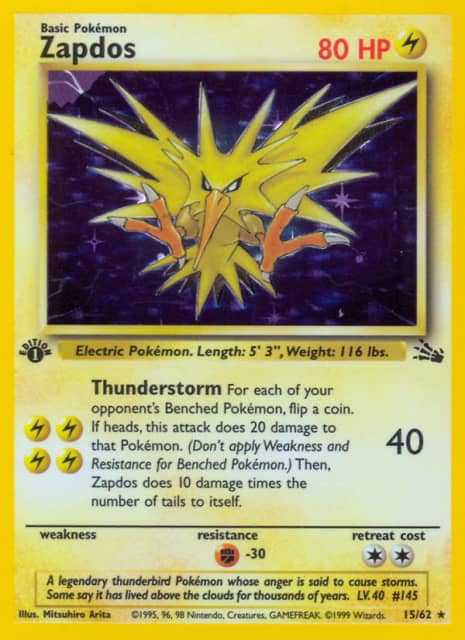 Zapdos (Unlimited Holofoil) (15) — Fossil