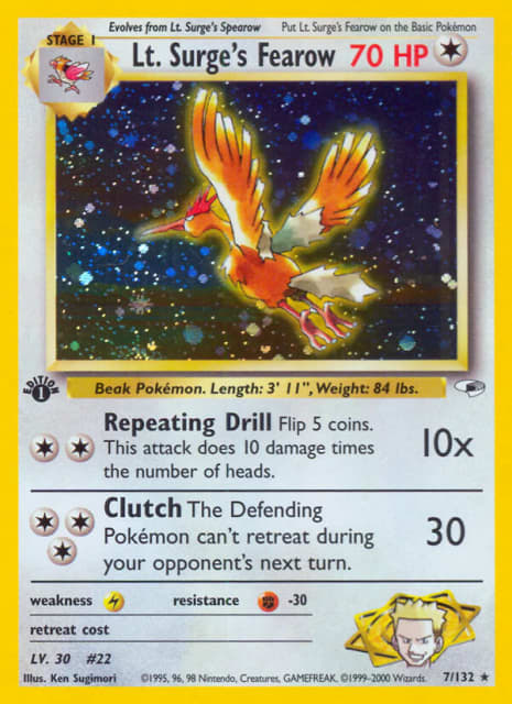 Lt. Surge's Fearow (Unlimited Holofoil) (7) — Gym Heroes