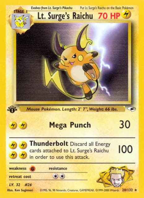 Lt. Surge's Raichu (Unlimited) (28) — Gym Heroes