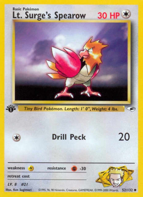 Lt. Surge's Spearow (First Edition) (52) — Gym Heroes