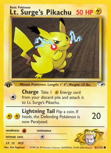Lt. Surge's Pikachu (Unlimited) (81) — Gym Heroes