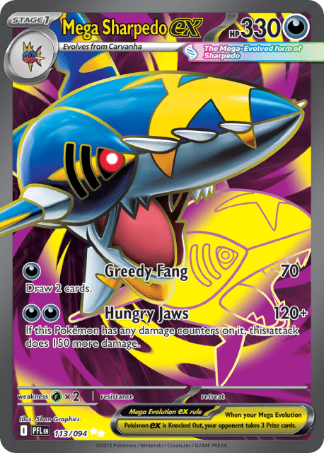 Mega Sharpedo ex (Holofoil) (113) — Phantasmal Flames