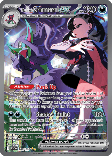 Marnie's Grimmsnarl ex (Holofoil) (287) — Ascended Heroes