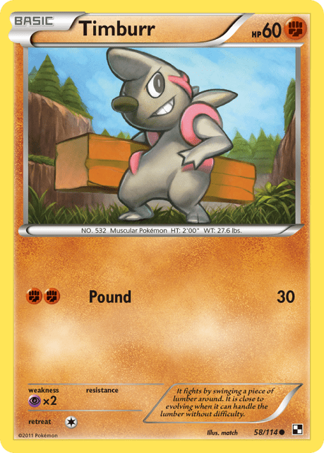 Timburr (Reverse Holofoil) (58) — Black & White