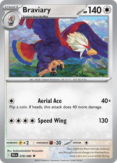 Braviary (Master Ball Reverse Holofoil) (78) — Black Bolt