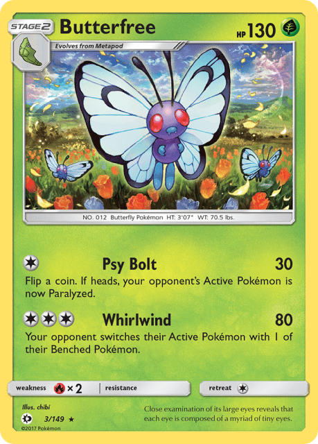 Butterfree (Reverse Holofoil) (3) — Sun & Moon