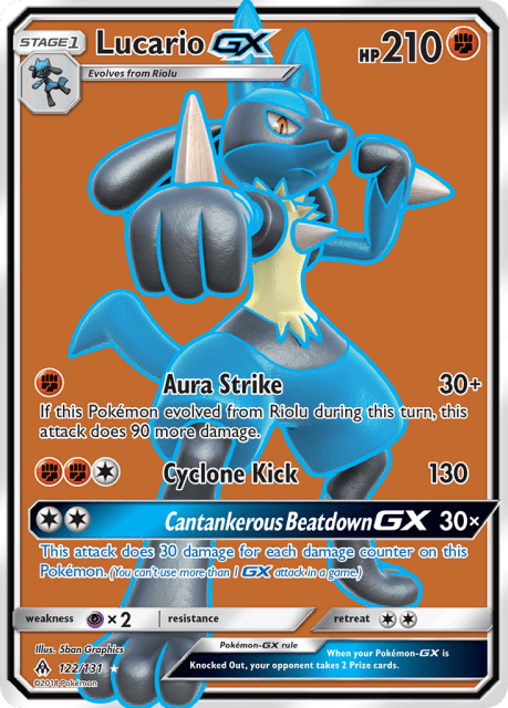 Lucario-GX (Holofoil) (122) — Forbidden Light