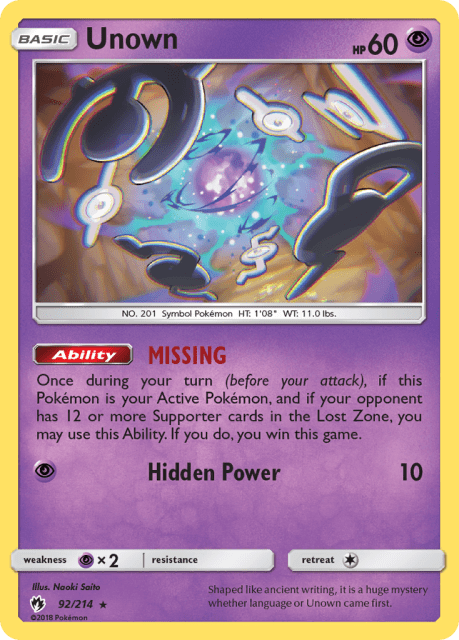 Unown (Reverse Holofoil) (92) — Lost Thunder