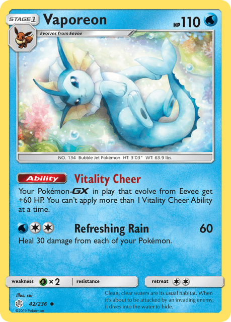 Vaporeon (Reverse Holofoil) (42) — Cosmic Eclipse