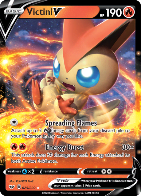Victini V (Play Pokemon Stamp Holofoil) (25) — Sword & Shield