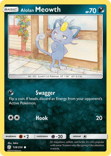 Alolan Meowth (Reverse Holofoil) (128) — Cosmic Eclipse