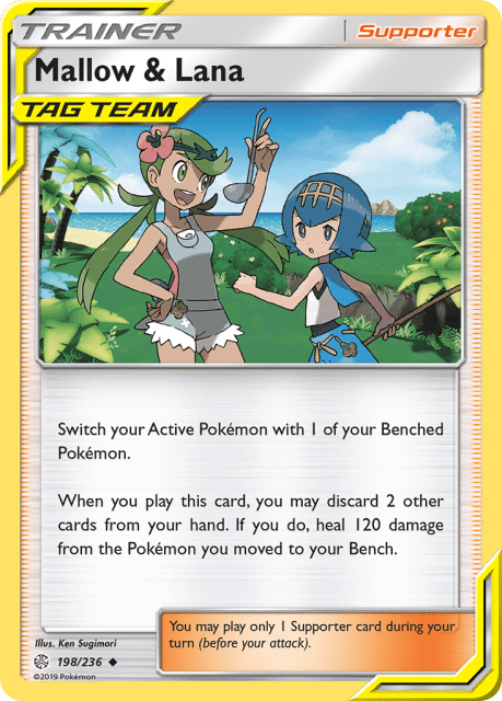 Mallow & Lana (Reverse Holofoil) (198) — Cosmic Eclipse