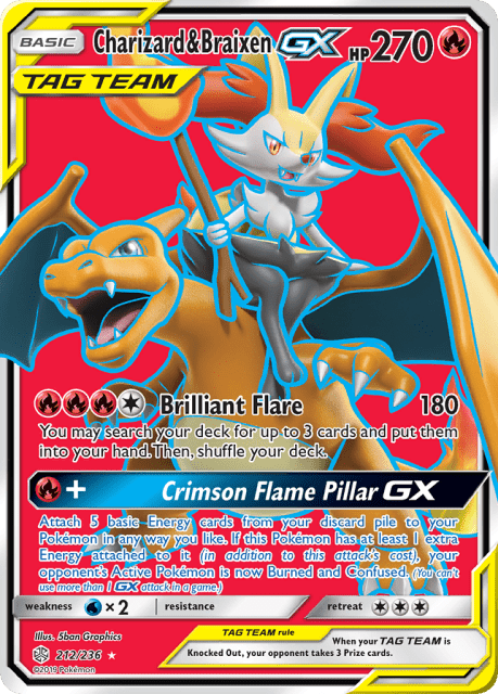 Charizard & Braixen-GX (Holofoil) (212) — Cosmic Eclipse