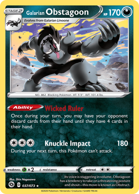 Galarian Obstagoon (Reverse Holofoil) (37) — Champion's Path