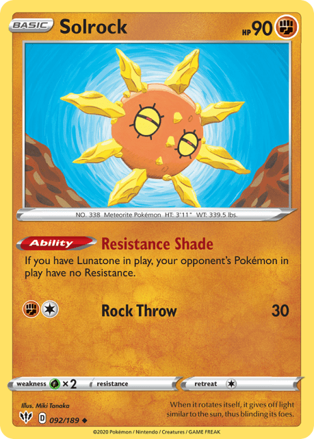 Solrock (Reverse Holofoil) (92) — Darkness Ablaze