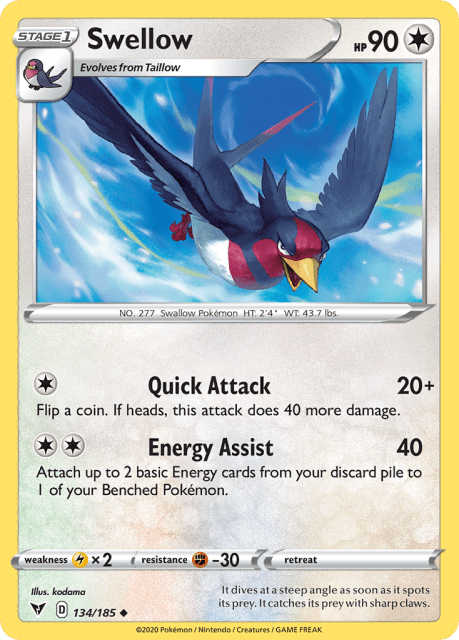 Swellow (Reverse Holofoil) (134) — Vivid Voltage