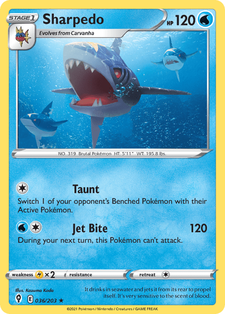 Sharpedo (Reverse Holofoil) (36) — Evolving Skies