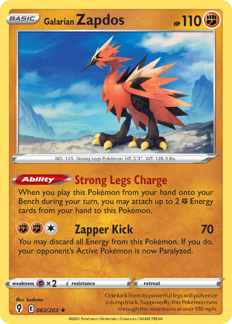 Galarian Zapdos (Reverse Holofoil) (82) — Evolving Skies