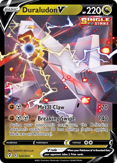 Duraludon V (Play Pokemon Stamp Holofoil) (122) — Evolving Skies