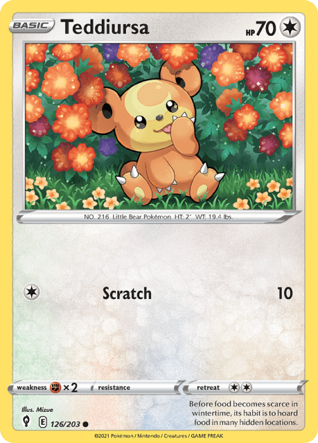 Teddiursa (Reverse Holofoil) (126) — Evolving Skies