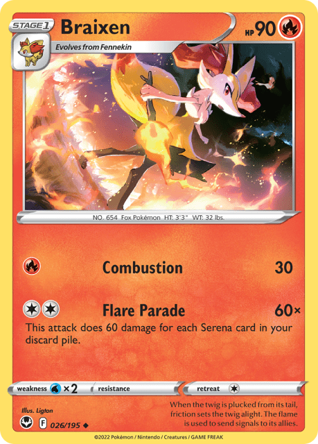 Braixen (Reverse Holofoil) (26) — Silver Tempest