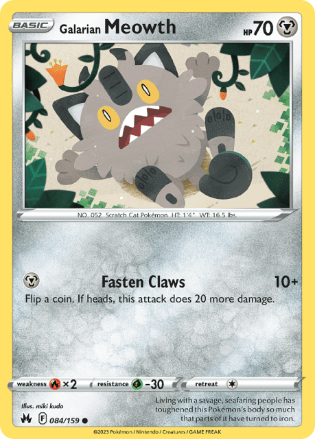 Galarian Meowth (Reverse Holofoil) (84) — Crown Zenith