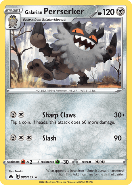 Galarian Perrserker (Reverse Holofoil) (85) — Crown Zenith