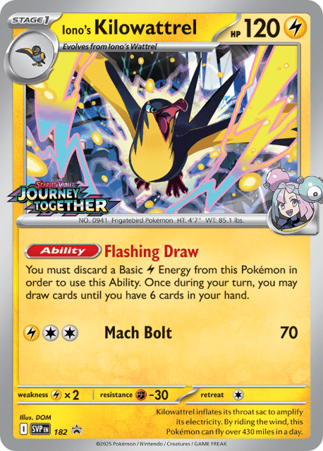 Iono's Kilowattrel (Holofoil) (182) — Scarlet & Violet Black Star Promos