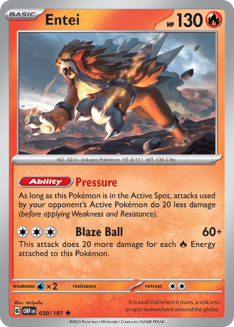Entei (Reverse Holofoil) (30) — Obsidian Flames