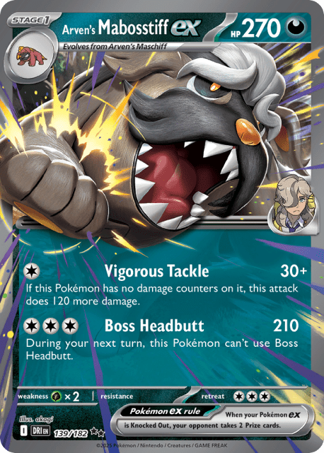 Arven's Mabosstiff ex (Play Pokemon Stamp Holofoil) (139) — Destined Rivals
