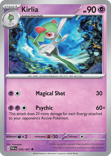 Kirlia (Reverse Holofoil) (28) — Paldean Fates