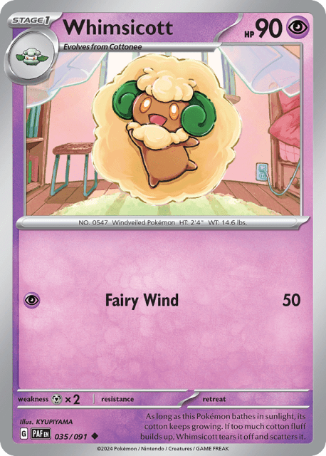 Whimsicott (Reverse Holofoil) (35) — Paldean Fates